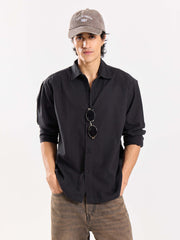 Relaxed Fit Black Textured Shirt